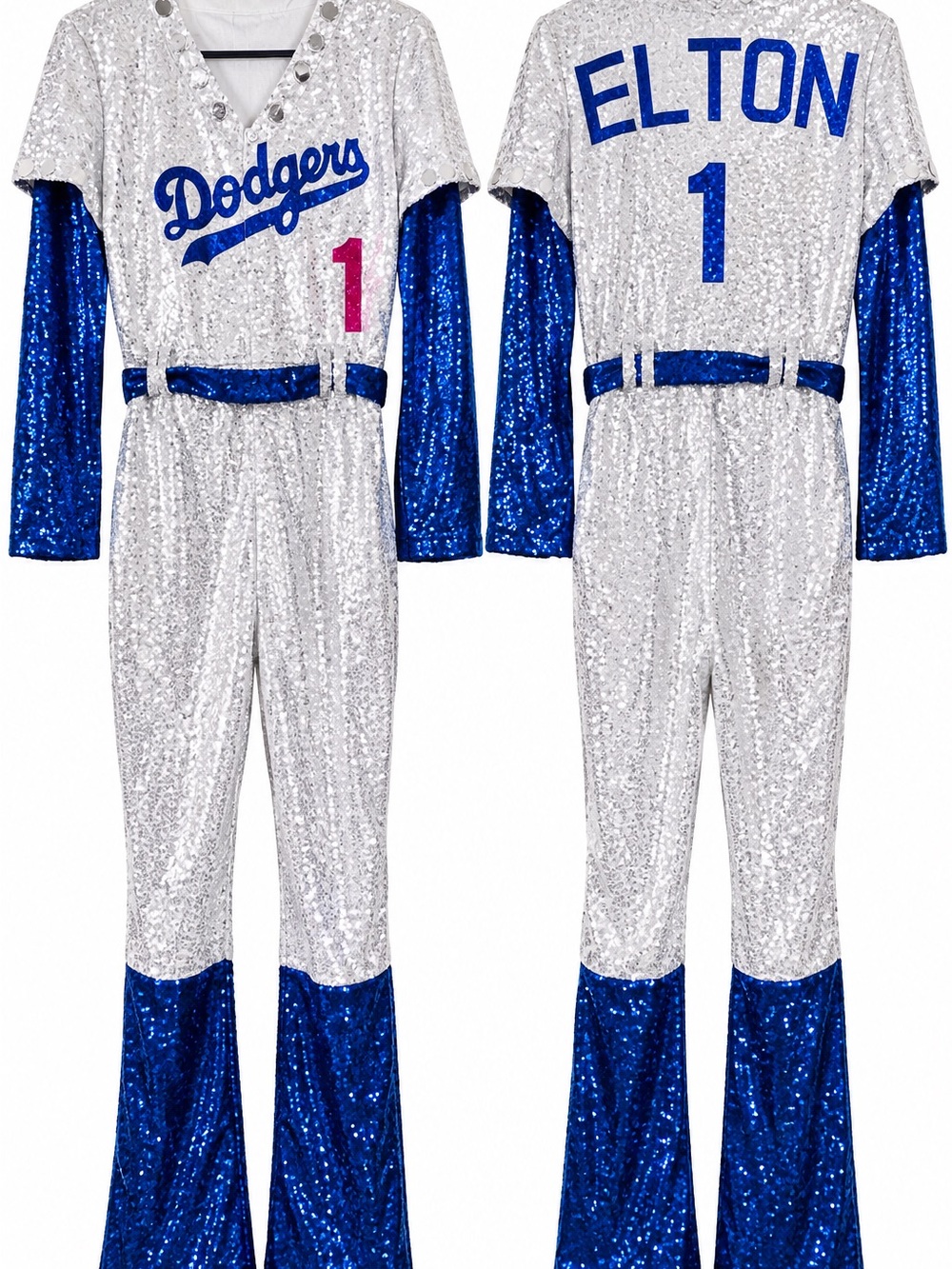 Elton John Inspired Dodgers Sequin Jumpsuit Costume Medium
